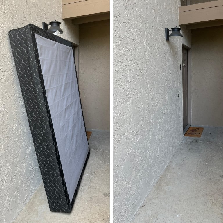 photo of a box spring before and after removal of the box spring